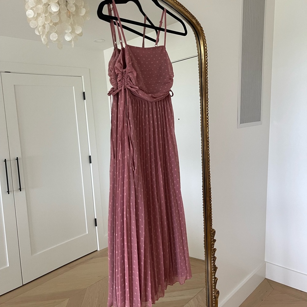 ASOS, Mauve Pleated Swiss Dot Midi Dress